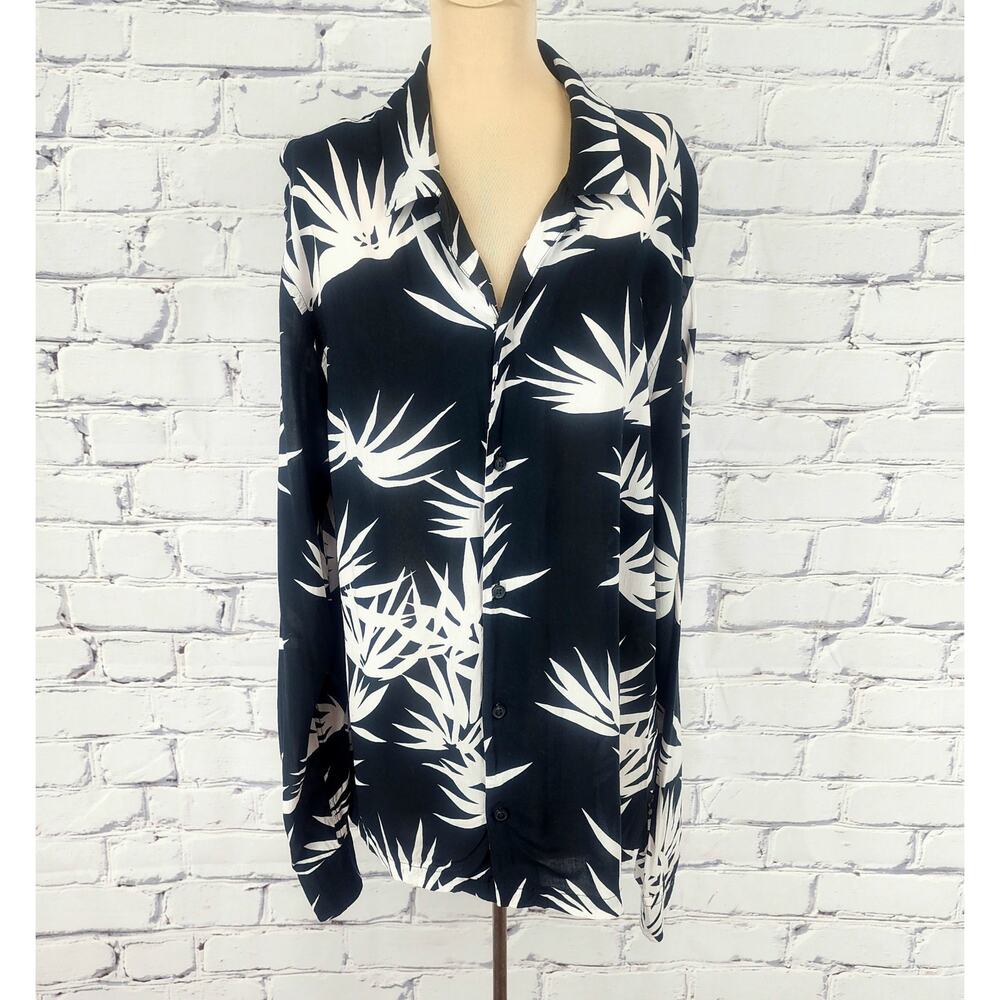 All Saints Luxury Womens L Black Viscose Light Bhutan Long Sleeve Shirt Tropical